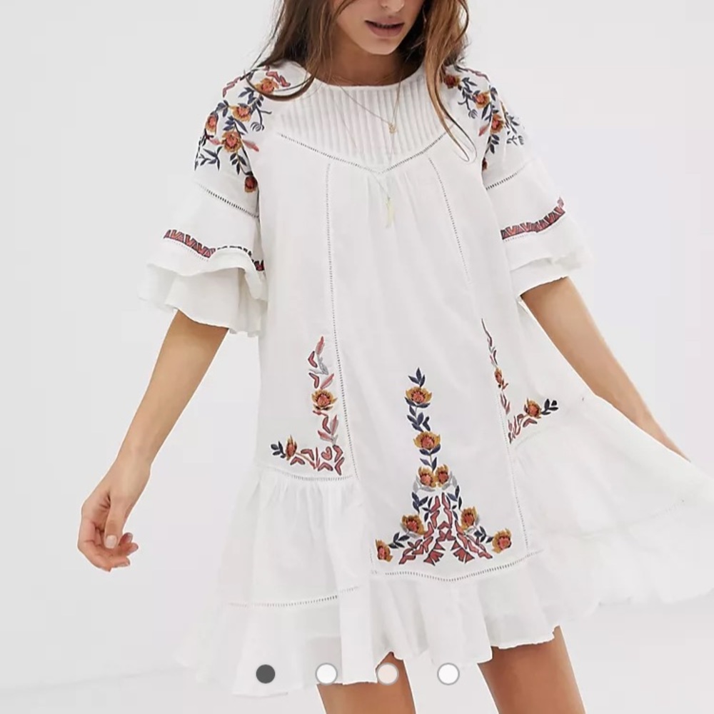 Free People White Embroidered Midi Dress